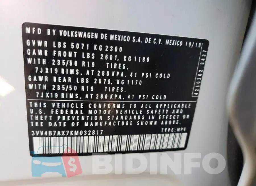3VV4B7AX7KM032817 Photo# 13