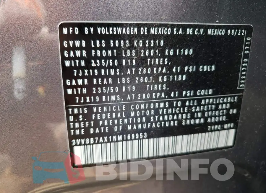 3VV8B7AX1NM169953 Photo# 13