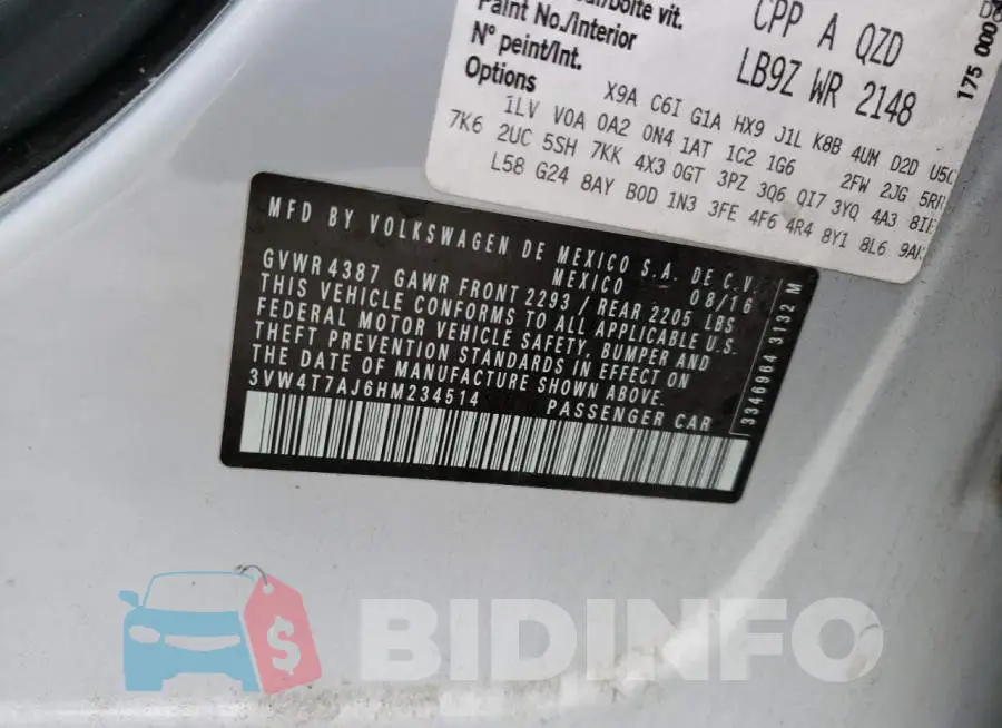 3VW4T7AJ6HM234514 Photo# 12