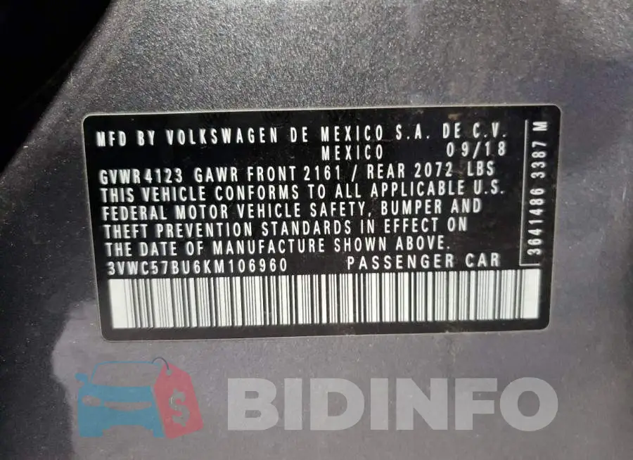 3VWC57BU6KM106960 Photo# 13