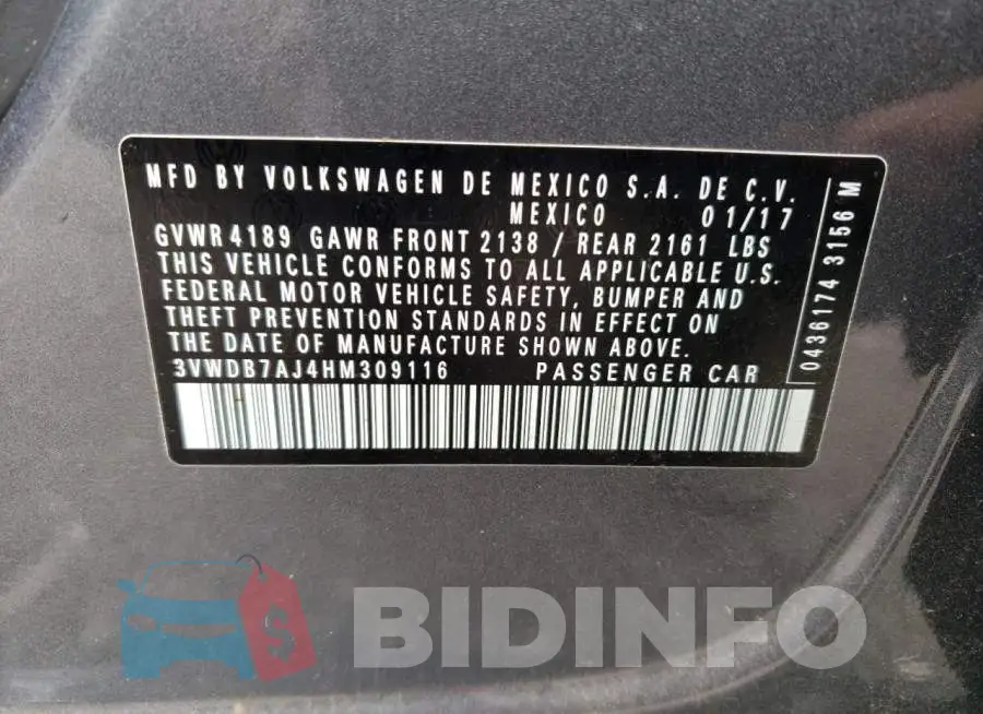 3VWDB7AJ4HM309116 Photo# 12