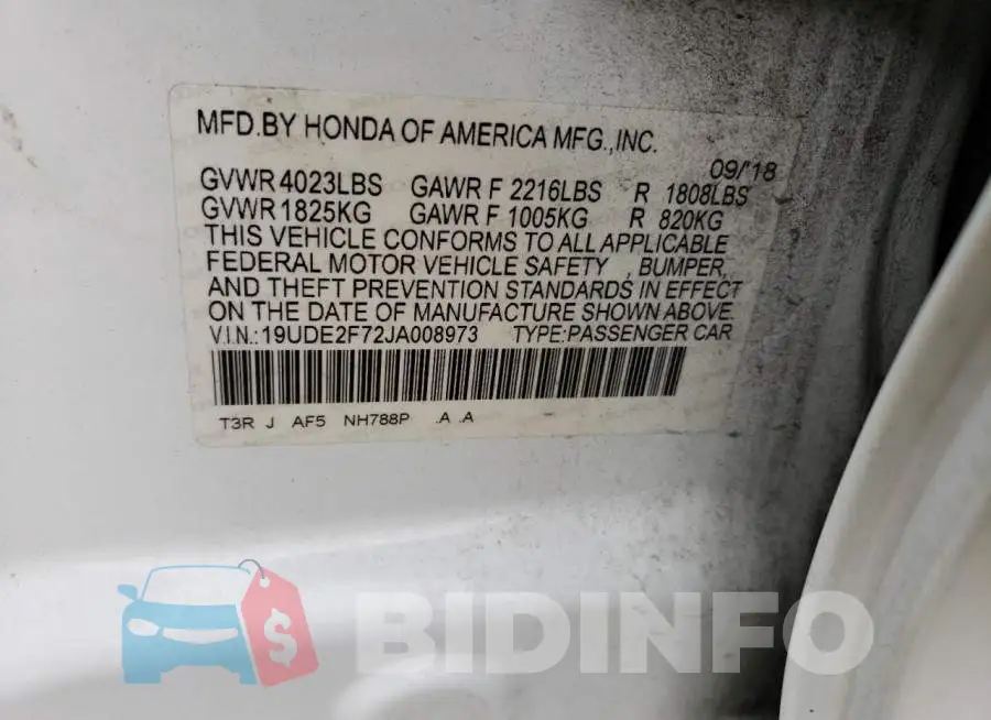 19UDE2F72JA008973 Photo# 13
