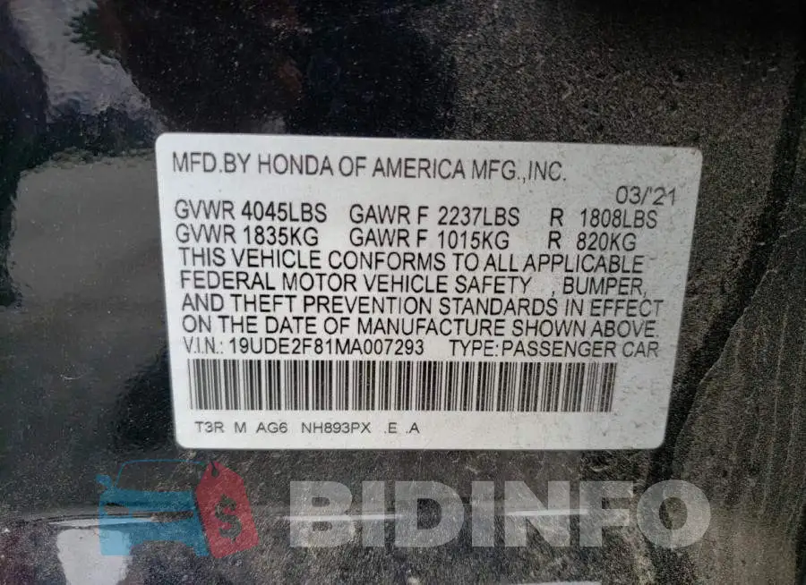 19UDE2F81MA007293 Photo# 12