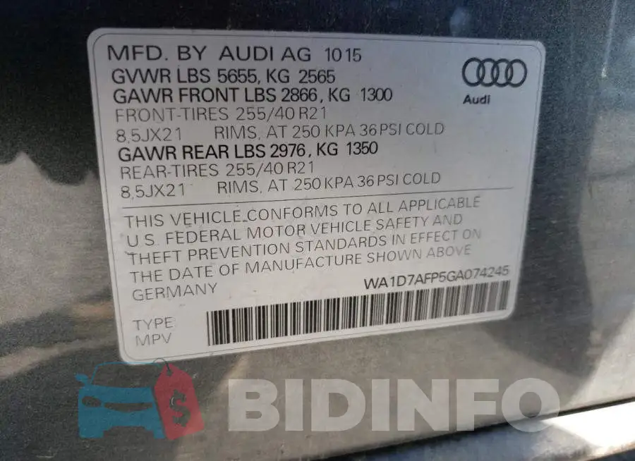 WA1D7AFP5GA074245 Photo# 13