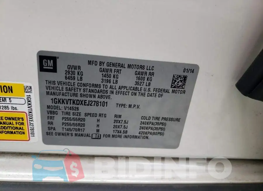 1GKKVTKDXEJ278101 Photo# 13