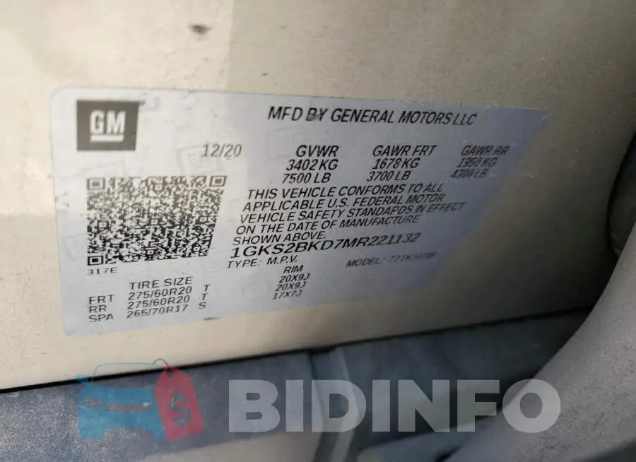 1GKS2BKD7MR221132 Photo# 13