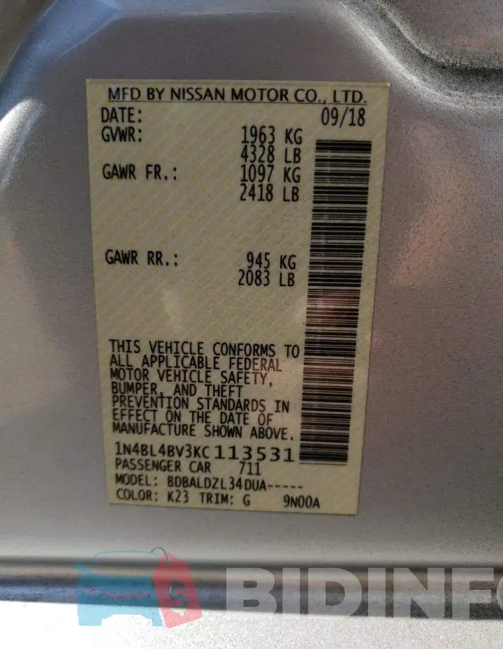 1N4BL4BV3KC113531 Photo# 12