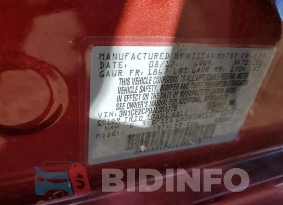 3N1CE2CP0JL351775 Photo# 13