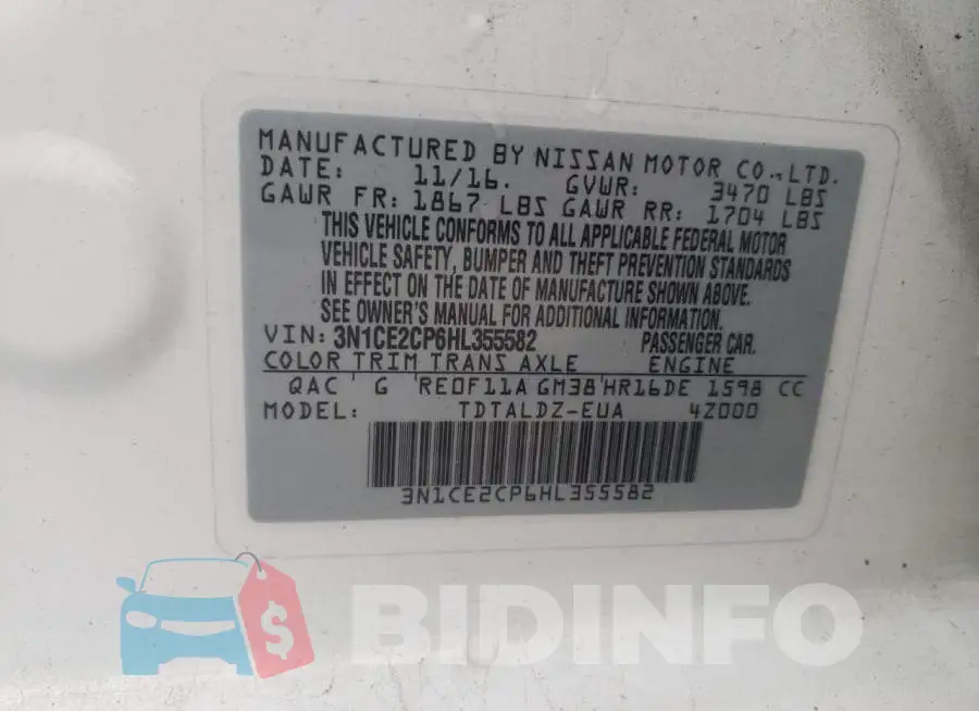 3N1CE2CP6HL355582 Photo# 13