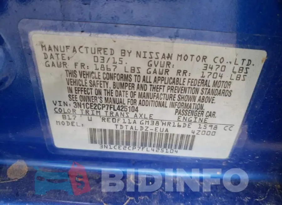 3N1CE2CP7FL425104 Photo# 13
