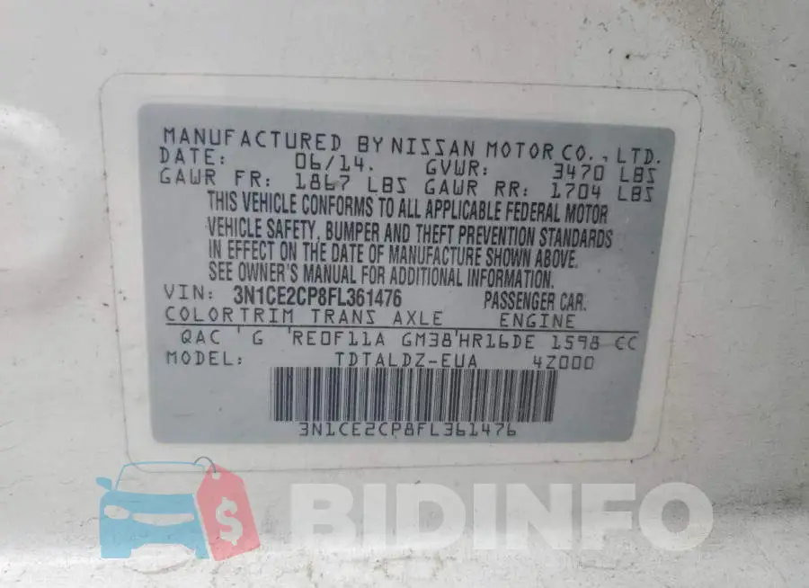 3N1CE2CP8FL361476 Photo# 12