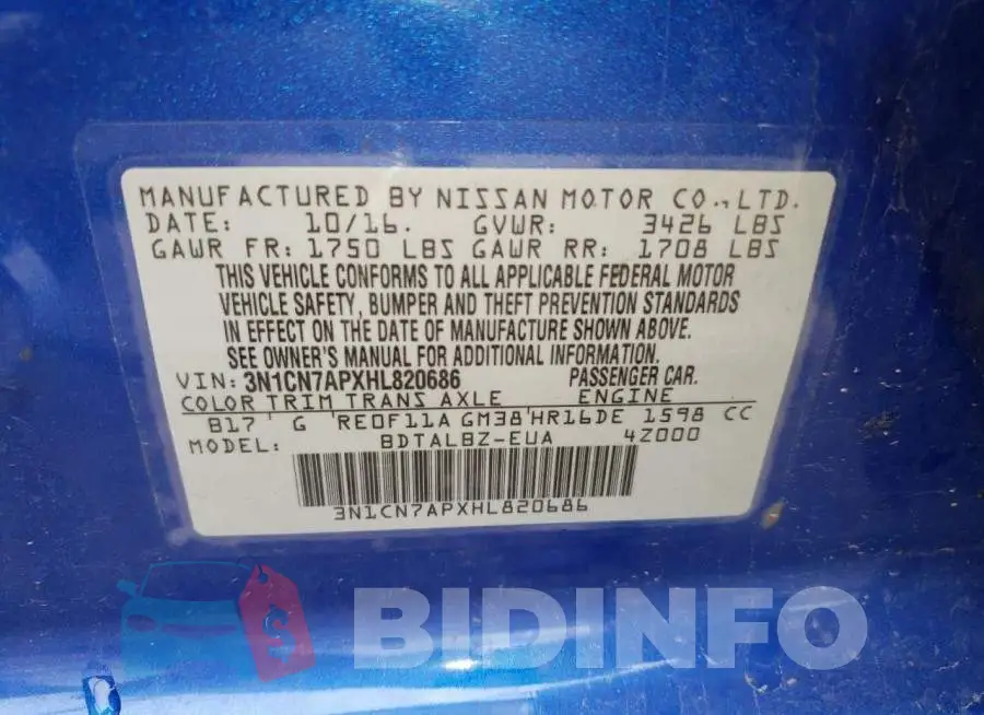 3N1CN7APXHL820686 Photo# 12