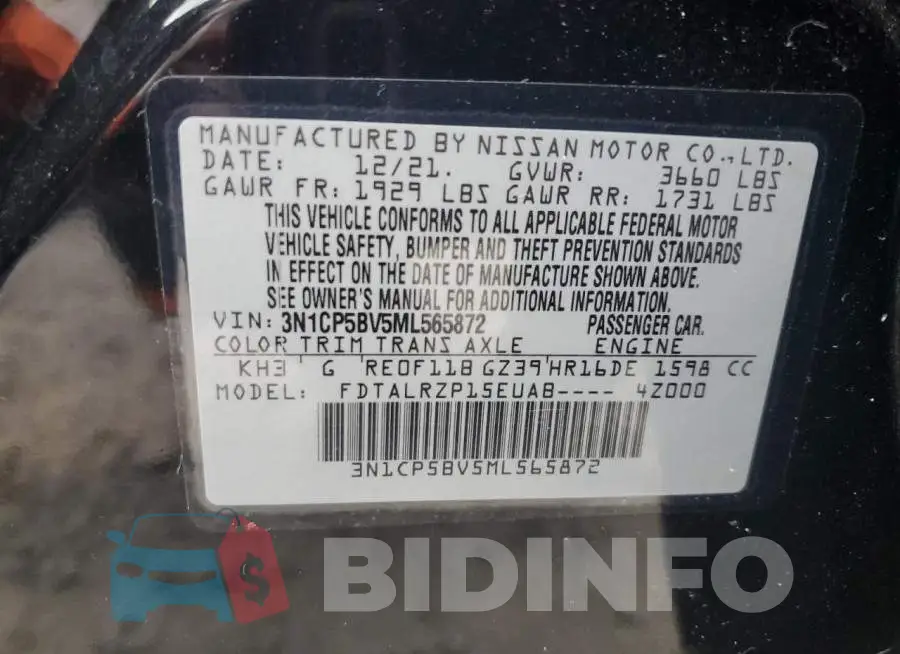 3N1CP5BV5ML565872 Photo# 12