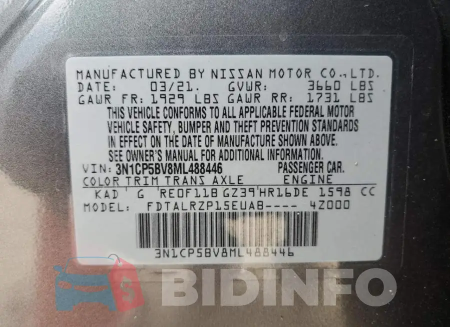 3N1CP5BV8ML488446 Photo# 13