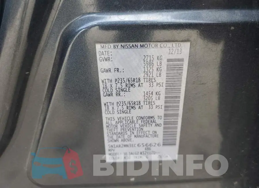 5N1AR2MN3EC656626 Photo# 12