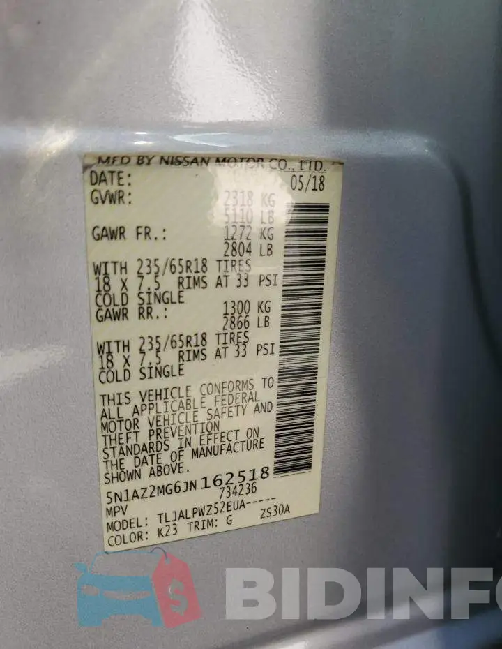 5N1AZ2MG6JN162518 Photo# 14