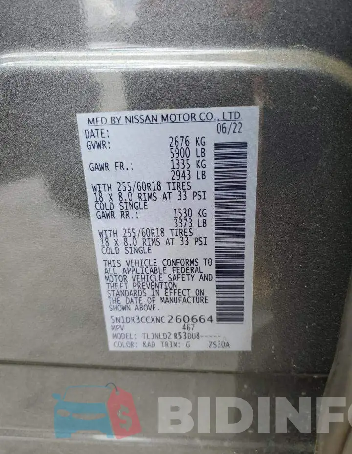 5N1DR3CCXNC260664 Photo# 13