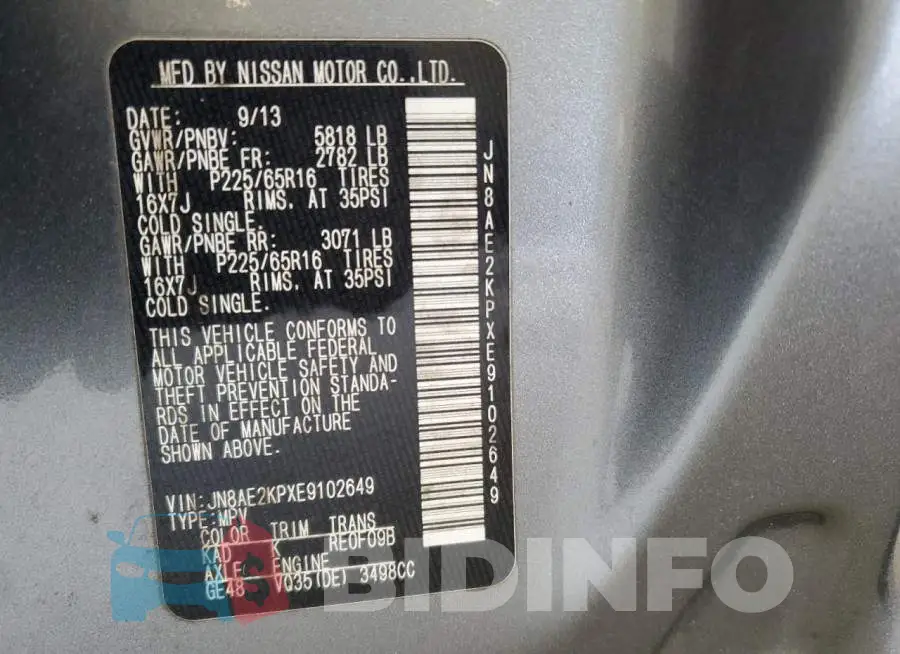 JN8AE2KPXE9102649 Photo# 14