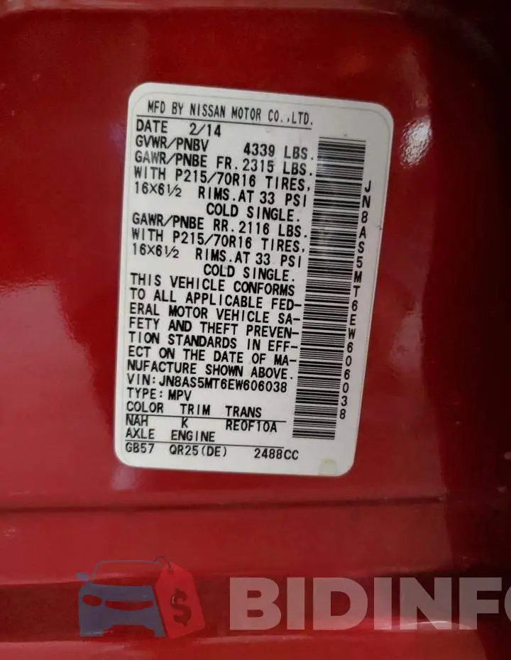 JN8AS5MT6EW606038 Photo# 12