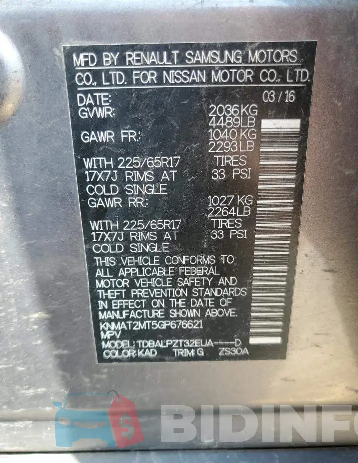 KNMAT2MT5GP676621 Photo# 13