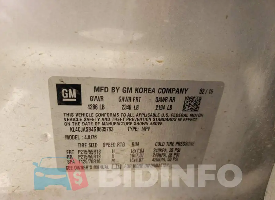 KL4CJASB4GB635763 Photo# 13