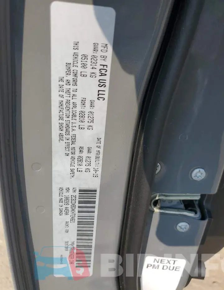 2C3CDXBGXKH724821 Photo# 12