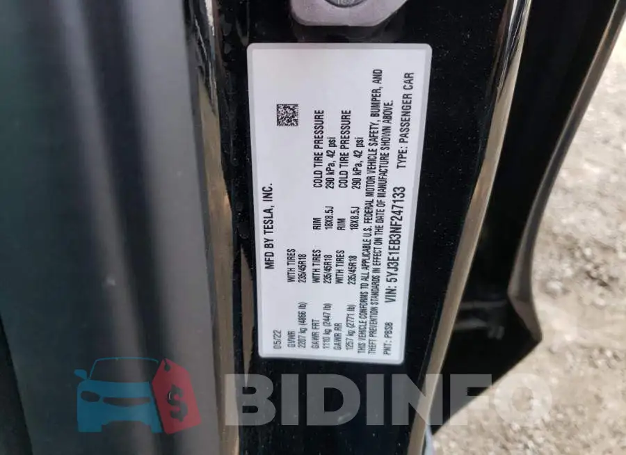 5YJ3E1EB3NF247133 Photo# 12