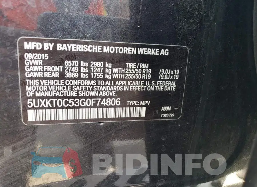 5UXKT0C53G0F74806 Photo# 13