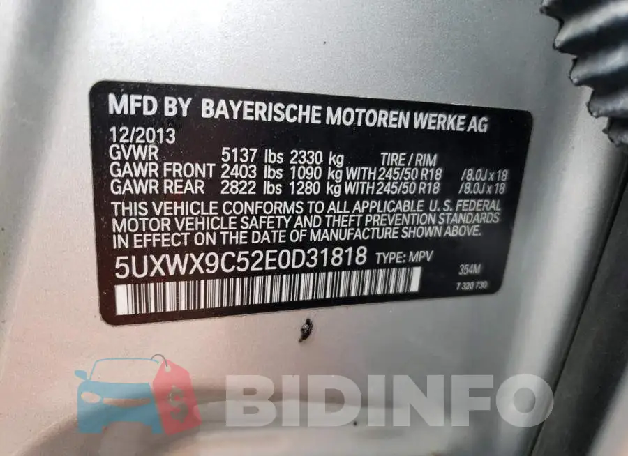 5UXWX9C52E0D31818 Photo# 13