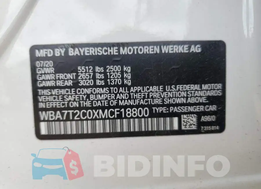 WBA7T2C0XMCF18800 Photo# 12
