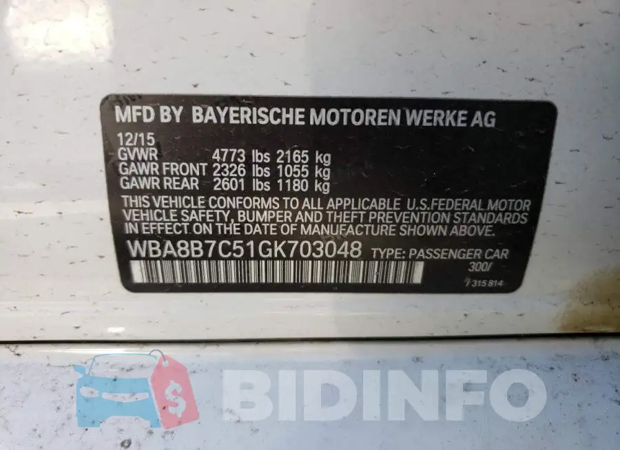 WBA8B7C51GK703048 Photo# 12