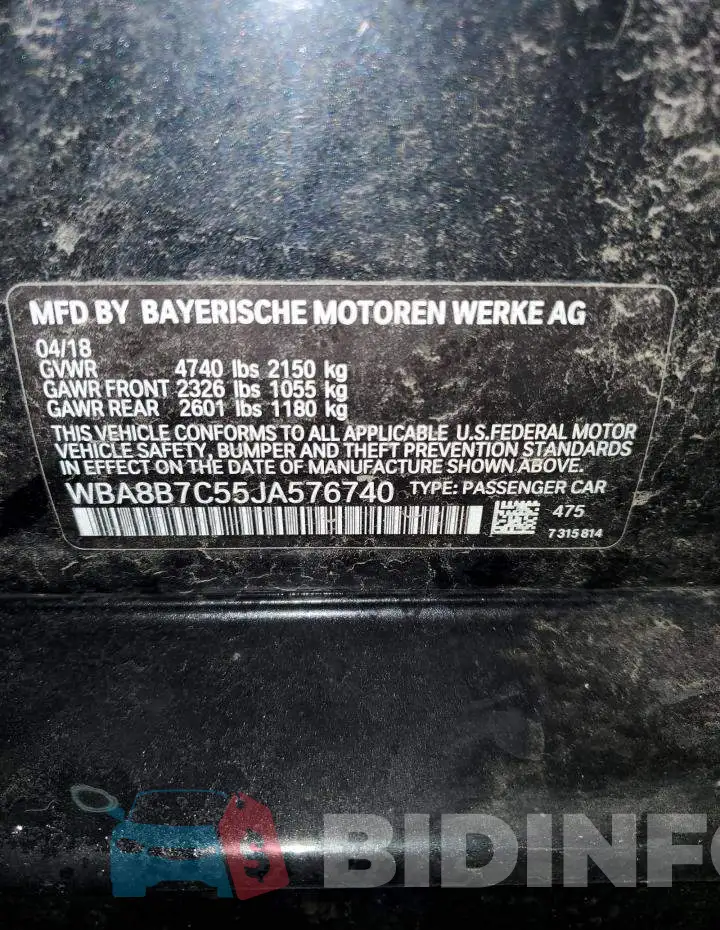 WBA8B7C55JA576740 Photo# 13