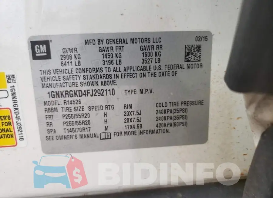 1GNKRGKD4FJ292110 Photo# 12