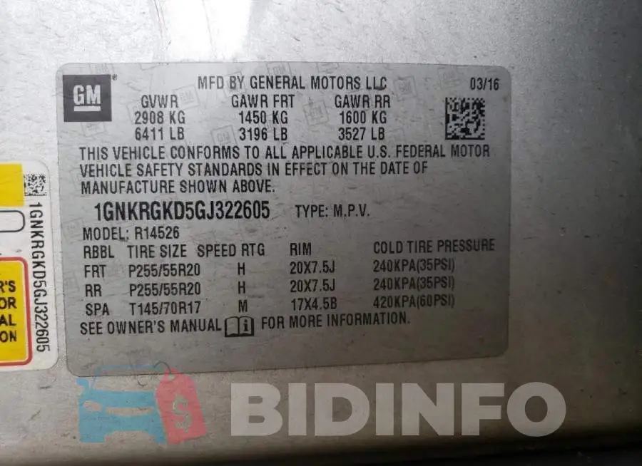 1GNKRGKD5GJ322605 Photo# 13