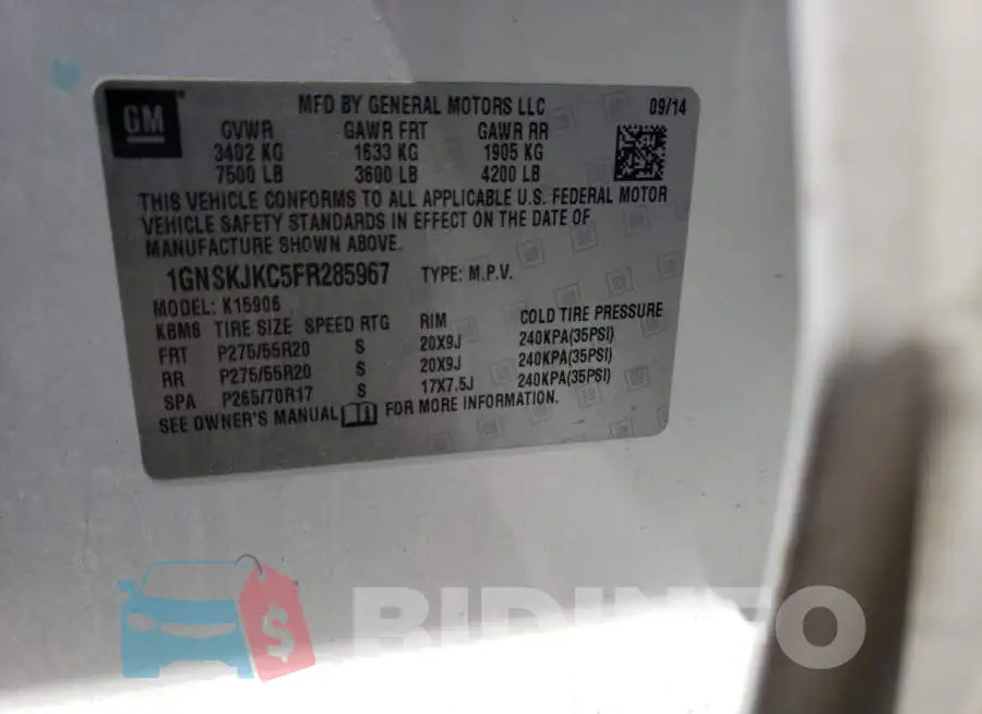 1GNSKJKC5FR285967 Photo# 13