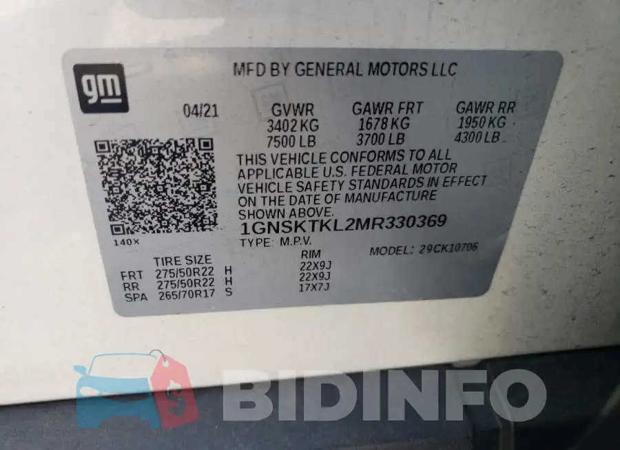 1GNSKTKL2MR330369 Photo# 13