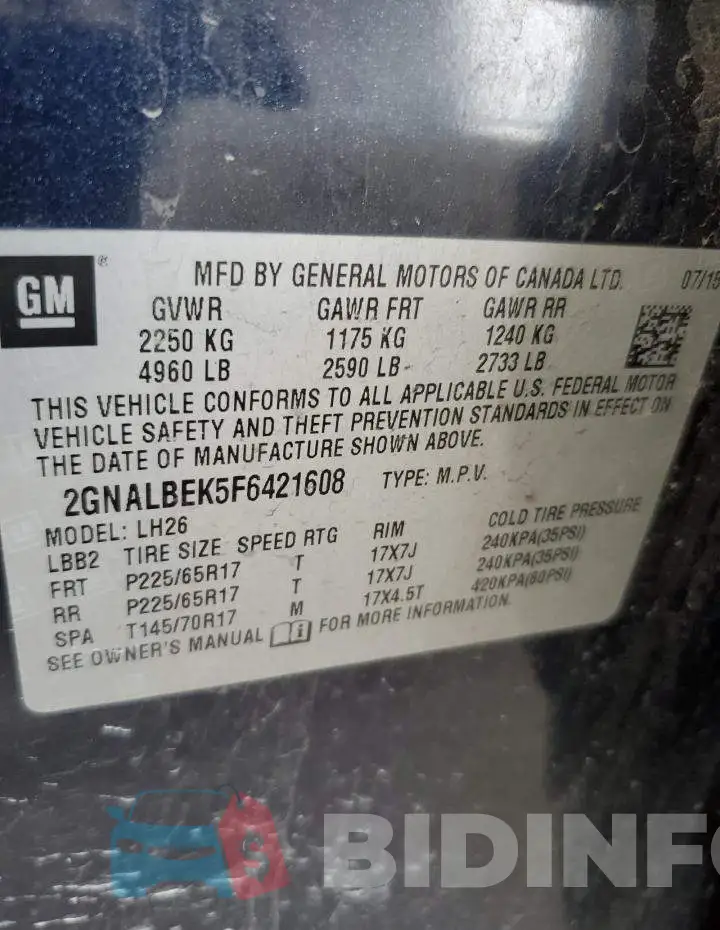 2GNALBEK5F6421608 Photo# 13