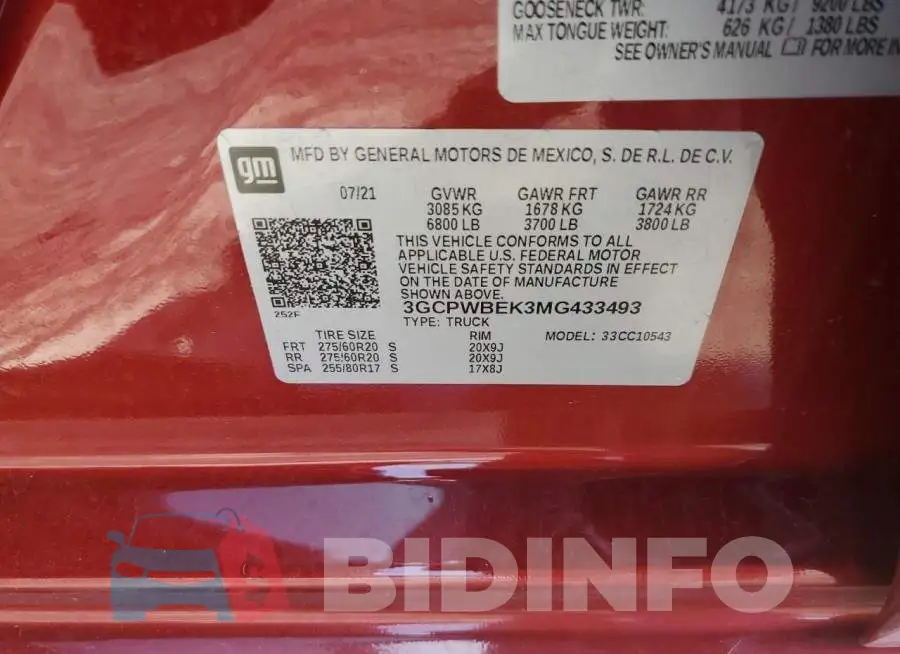 3GCPWBEK3MG433493 Photo# 12