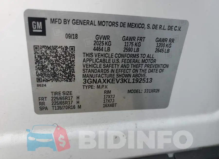 3GNAXKEV3KL192513 Photo# 13