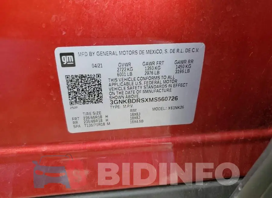 3GNKBDRSXMS560726 Photo# 12