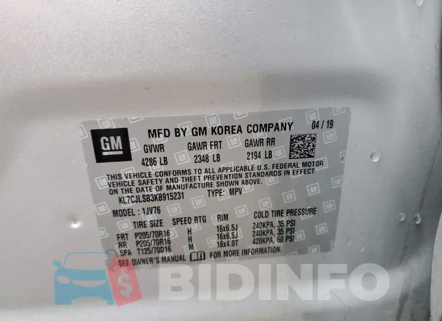 KL7CJLSB3KB915231 Photo# 13