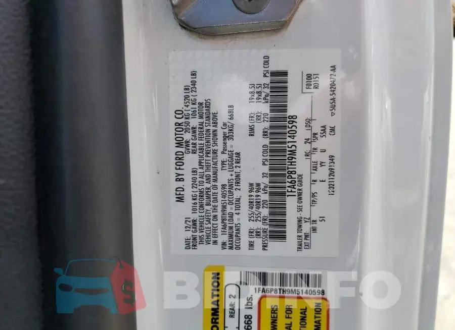 1FA6P8TH9M5140598 Photo# 12