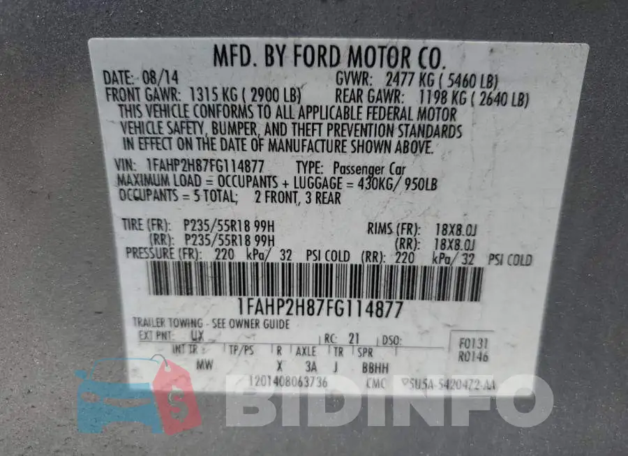 1FAHP2H87FG114877 Photo# 12