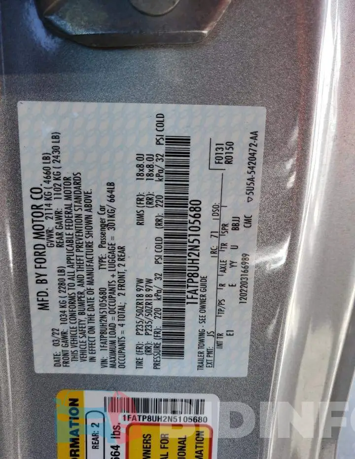 1FATP8UH2N5105680 Photo# 12