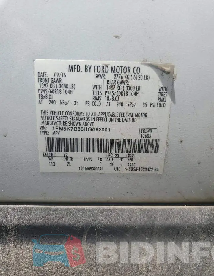 1FM5K7B86HGA92001 Photo# 13
