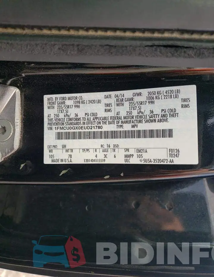 1FMCU0GX0EUD21780 Photo# 12