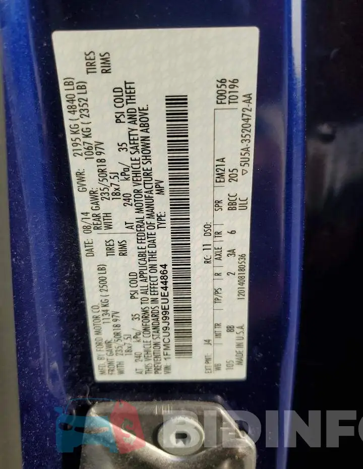 1FMCU9J99EUE44864 Photo# 13
