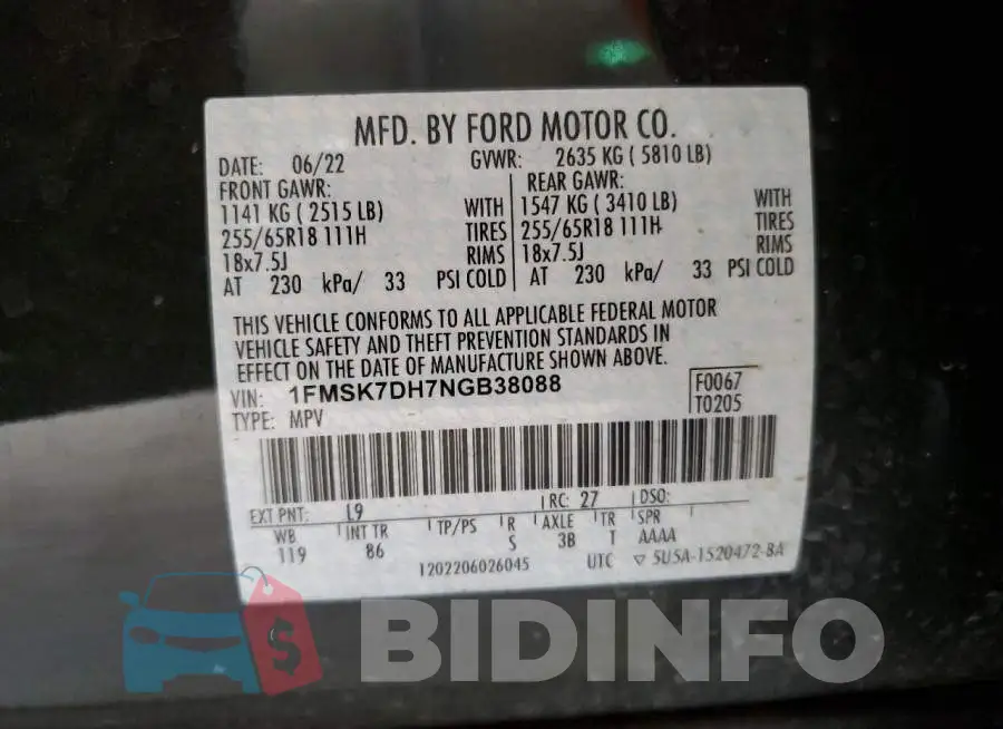 1FMSK7DH7NGB38088 Photo# 13
