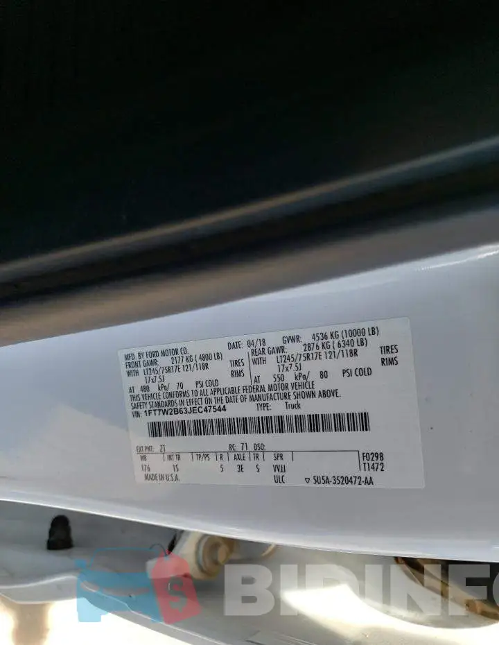 1FT7W2B63JEC47544 Photo# 12