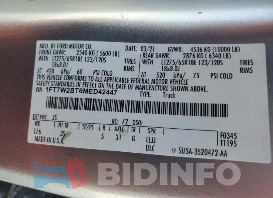 1FT7W2BT6MED42447 Photo# 12